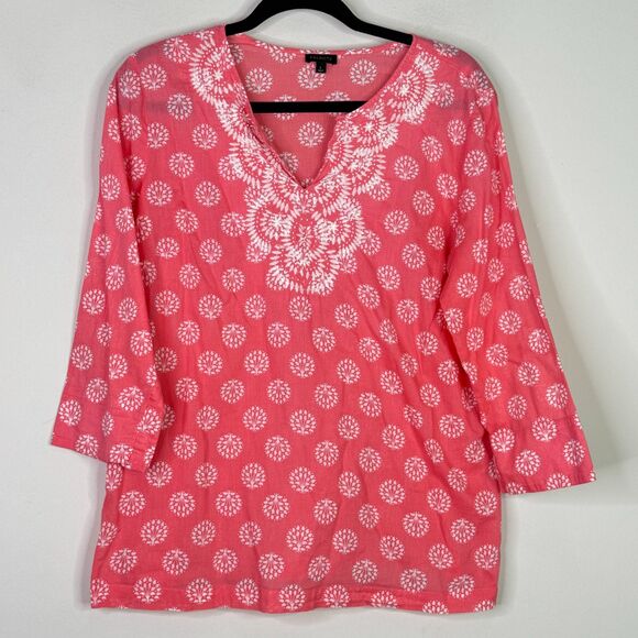 Talbots Embroidered Beaded Y2K Floral Print Tunic Top Women's Size Large - Picture 1 of 7